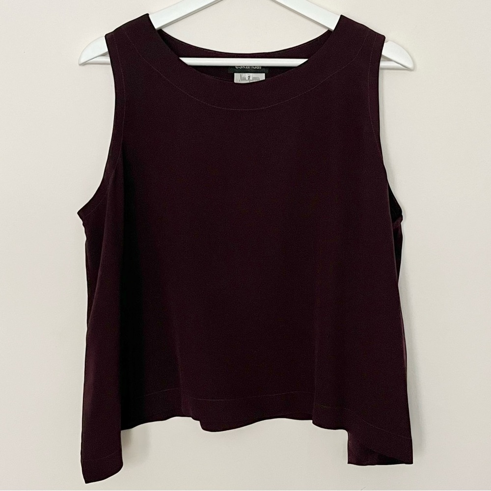 Eskandar • 2 • A Line 100% Silk Shell Tank Top Sleevless Dark Wine Color